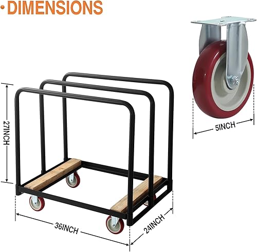 Panel Truck Cart with Handles, Steel Panel Dollies Cart with 4 Swivel Wheels, Drywall Sheet Carts Handling Wall Panel Rolling Dollies, 1500LBS Load Capacity Platform Truck Dollies - Poueer