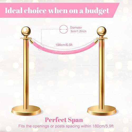 Fumete 6 Pieces Velvet Stanchion Rope Bulk 6.5 Feet Crowd Control Barriers Safety Velvet Rope with Polished Gold Hooks for Graduation Party Openings, Not Include Stanchion Post(Pink) - Poueer