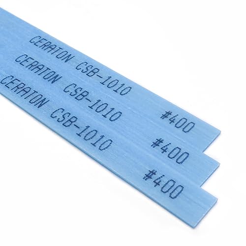 MIRACLE Ceraton Ceramic Fiber Stones – 10-Pack, 3.94' x 0.39' x 0.04' – for Air, Electric, Ultrasonic Tools & Hand Holders – Polishing, Deburring, EDM Removal (#400 Blue) - Poueer