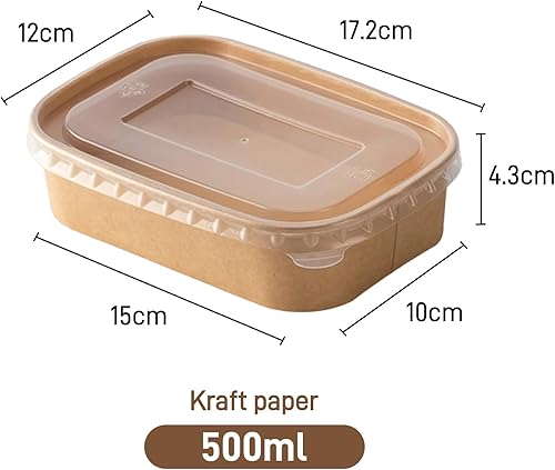 Paper Food Containers with Lids [50 pack] 35 oz Kraft Paper Meal Prep Containers with Lids, Microwavable and Freezer Storage Use Cardboard Food Containers, Disposable Take Out Containers - Poueer