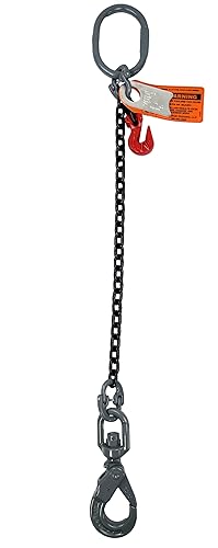 Chain Sling - 9/32' x 6' Single Leg with Swivel Positive Locking Hooks and Adjuster - Grade 80 - Poueer
