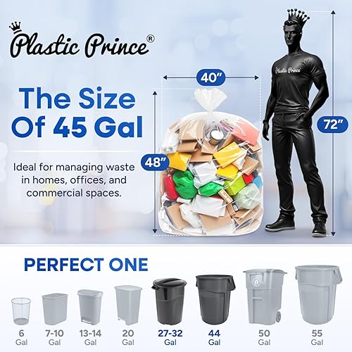 20-30 Gallon Trash Bags, Clear Trash Bags 30'W x 37'L, 8 Micron Clear Garbage Bags, 20-30 Gal High-Density Garbage Can Liners, Fits Square and Round Trash Cans, Pack of 500 - Poueer