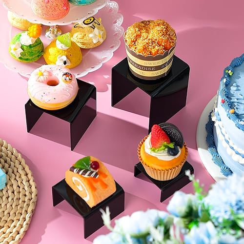 Chuangdi 20 Pcs Acrylic Display Risers, Clear Product Stand, Jewelry Display Riser Shelf Showcase Fixtures for Figure Dessert Cupcake Candy Action Showcase(Super Large Set) - Poueer