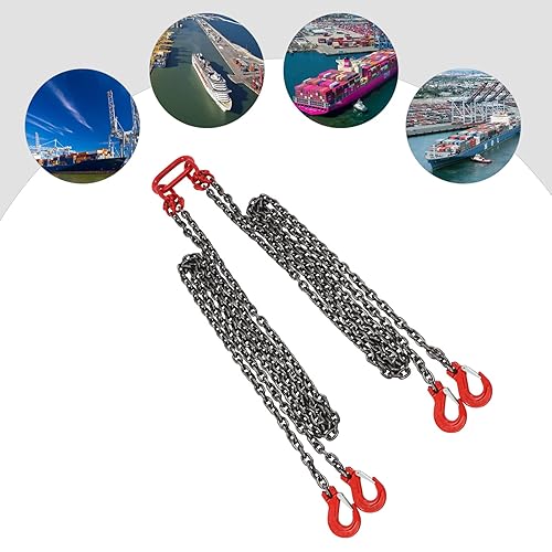 10FT Chain Sling Lift Chain 5/16 Inch Hoist Lifts G80 5T Load Capacity Lifting Chain Sling with 4 Leg Grab Hooks and Adjuster Used in Mining, Machinery, Ports, Building - Poueer