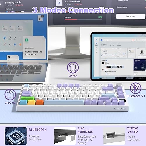 ATTACK SHARK X820ULTRA Wireless Gaming Mechanical Keyboard with TFT Smart Display&Knob,Side Printed PBT,Gasket Mounted 75% TKL Keyboard,BT5.0/2.4GHz/USB-C,RGB Backlit（White Contour,Shark Switch - Poueer