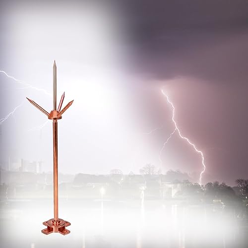 Lightning Rod, Pure Copper Lightning Rod Lightning Three-Pole Spike Brass Detachable Lightning Protection Equipment Lightning Protection System Kit for House Roof Bungalow Tin House - Poueer