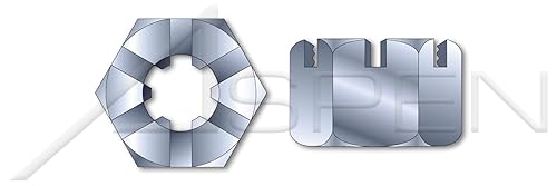 (10 pcs) M24-1.5, DIN 935 / ISO 7035, Metric, Slotted Castle Nuts, Steel, Zinc Plated - Poueer