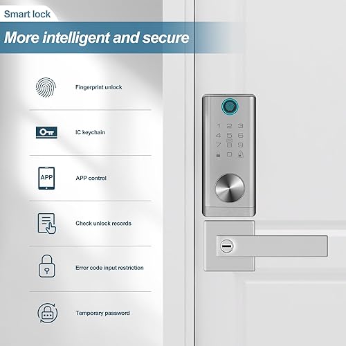 Fingerprint Smart Keypad WiFi keyless Entry Door Lock Set with Lever Handle, Electronic Biometric Front Digital Deadbolt TT Lock Set, Black - Poueer