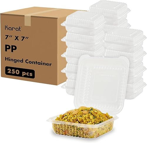 Karat FP-HC77PP-1C 7''x7' PP Hinged Container (Case of 250) - Poueer