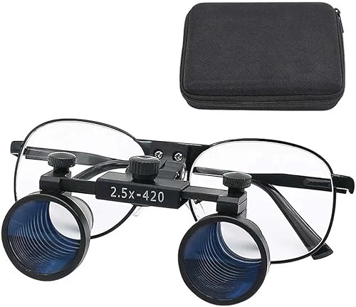 2.5X 3.5X Binocular Dental Loupes Surgical Magnifier Dentist Loupe Metal Eyeglasses Depth View (3.5x-420), Black - Poueer