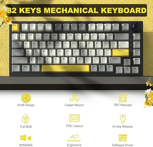 ATTACK SHARK X820ULTRA Wireless Gaming Mechanical Keyboard with TFT Smart Display&Knob,Side Printed PBT,Gasket Mounted 75% TKL Keyboard,BT5.0/2.4GHz/USB-C,RGB Backlit（White Contour,Shark Switch - Poueer