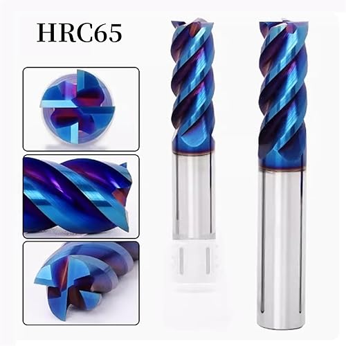2PCS 1/2'' Carbide Square End Mill Bits Set, Milling Bits Cutter 1/2 Carbide End Mills for Alloy Steels/Hardened Steels, HRC 45 Deg Single End 4 Flute AlTiN Coating (2PCS 1/2in) - Poueer