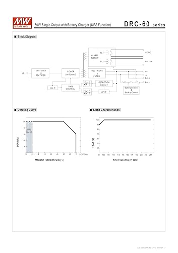 Mean Well DRC-60A 59.34W Single Output with Battery Charger (UPS Function) DRC-60 13.8V/2.8A 13.8V/1.5A - Poueer