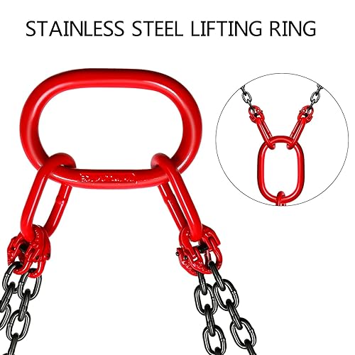 10Ft Chain Sling 5/16 Inch X 10 FT with 4 Leg Grab Hooks Adjustable Lift G80 Alloy Steel Engine Chain Sling for Lifting 5 Ton Capacity - Poueer