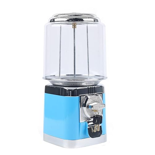 25-Cent Candy Vending Machine with Alloy Shell, PC Transparent Panel, 600 Coin Capacity, Flat Candy Dispenser for Malls, Game Halls, Shops,Blue/Yellow (Blue) - Poueer