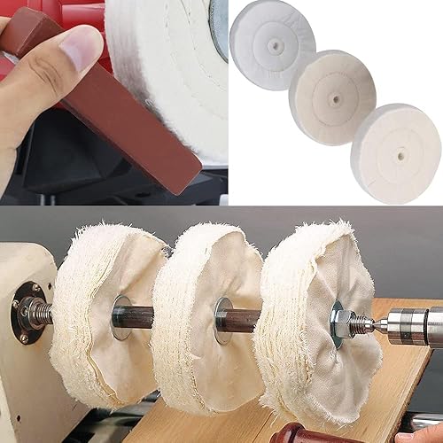 Woodworking Lathe Buffing System 16' #2MT Mandrel 3-Step Buffing Wheel Kits 8inch with 3pcs Polishing Cutting Compounds - Poueer