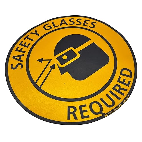 TRADESAFE Safety Glasses Required Anti-Slip Floor Sticker - Eye Protection Required Caution Sign, Peel and Stick Adhesive Vinyl Sign, ANSI-Compliant, 17” Diameter Round Sticker - Poueer