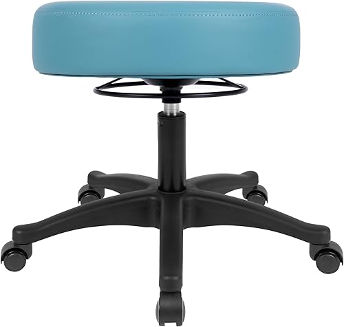 17' Table Height Adjustable Round Seat Stool Heavy Duty Ship and Built Within 24 Hours, Spa, Medical, Lab, Cleanroom, Blue (Self-Braking Casters) - Poueer