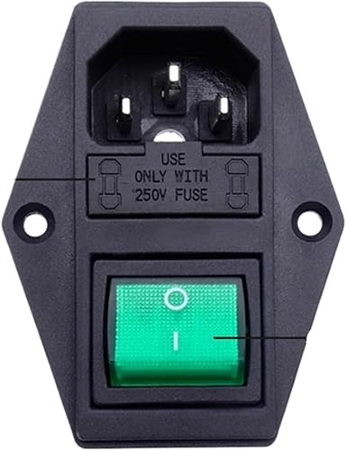 AC-10A Socket 15A/6A Male Head Power Socket Double Insurance with Switch Three-Hole Plug seat Cabinet Chassis(Green,15A Switch) - Poueer