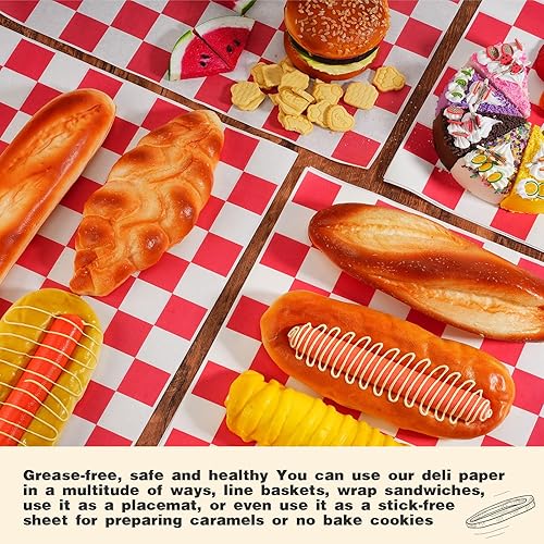 Colarr 1000 Pcs Waxed Paper Sheets Bulk 15 x 15 Inch Large Sandwich Wrapping Papers Checkered Deli Food Basket Liners for Burgers Bread Restaurant Barbecue Picnic(Red) - Poueer