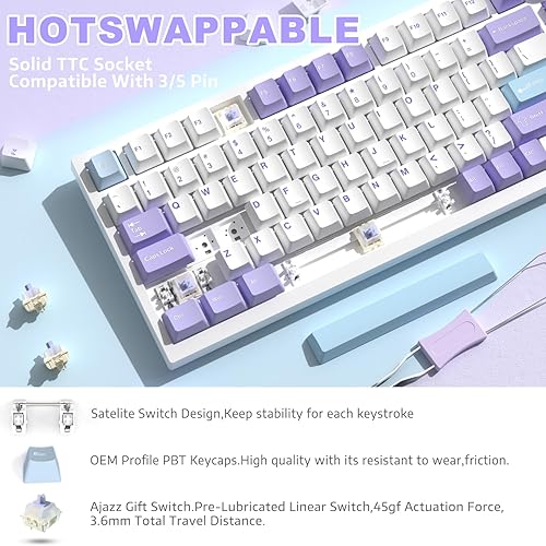 ATTACK SHARK X820ULTRA Wireless Gaming Mechanical Keyboard with TFT Smart Display&Knob,Side Printed PBT,Gasket Mounted 75% TKL Keyboard,BT5.0/2.4GHz/USB-C,RGB Backlit（White Contour,Shark Switch - Poueer
