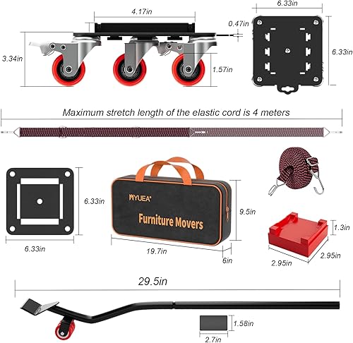 Furniture Dolly 5 Wheels Heavy Duty with Removable Side Guards,3307 Lbs Capacity,360° Rotating Wheels & Tail Brake,Furniture Movers Lifter Tool with Wheels for Appliances,Sofas,Beds,Pianos - Poueer