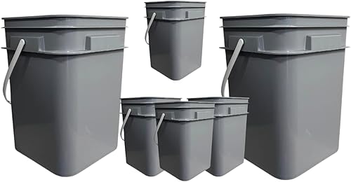 House Naturals 4 Gallon Square Food Grade Gray Bucket Container (Pack of 6 pails, no lids) - Poueer