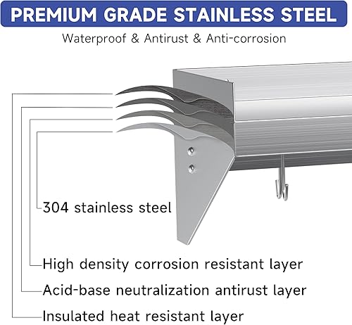 Stainless Steel Shelf 36 * 12 in, Stainless Steel Wall Shelf with 5 Hooks, Kitchen Shelf Wall Shelves Steel Floating Shelf for Kitchen, Commercial Restaurant, Laundry Room, Bar, Microwave - Poueer