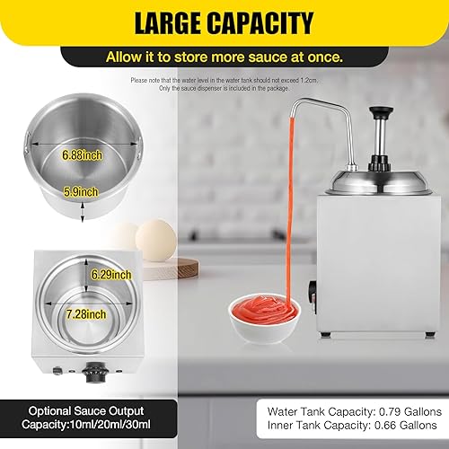 Stainless Steel Sauce Dispenser Pump Station, 3L Electric Sauce Heater Commercial Warmer for Syrup Salad Ketchup Dressing BBQ Seasoning Condiment - Poueer