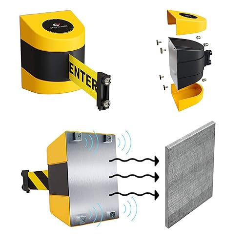 CCW Series WMB-230 Magnetic Wall Mount Retractable Belt Barrier (30 Foot Belt, Yellow with'Caution - DO NOT Enter' Black Letters Belt with Yellow ABS Case) - Poueer