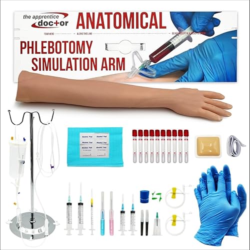 Apprentice Doctor Phlebotomy Practice Kit - Practice IV, Venipuncture, Blood Draws, Injections, & Phlebotomy Skills. (Arm with Practice Kit) - Poueer