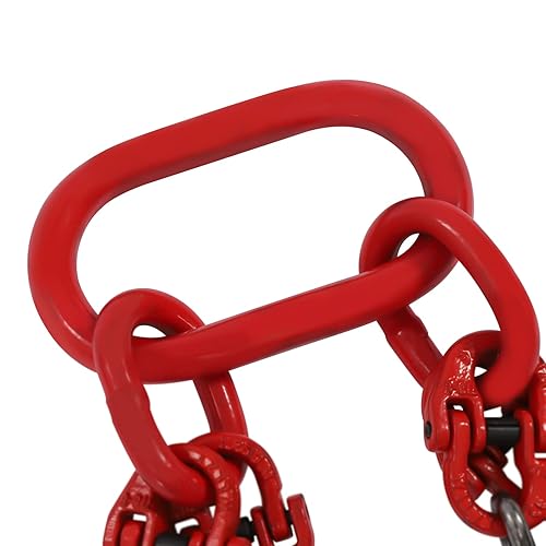 10FT Chain Sling Lift Chain 5/16 Inch Hoist Lifts G80 5T Load Capacity Lifting Chain Sling with 4 Leg Grab Hooks and Adjuster Used in Mining, Machinery, Ports, Building - Poueer
