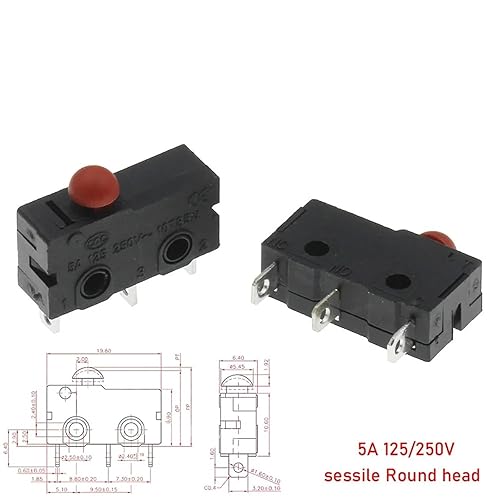 10pcs Micro Switch Copper Contact 5A 125/250V Mini Limit Switch No Nc 2/3Pin Roller Arc Rod(Left Foot with Rod) - Poueer