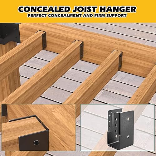 12PCS Concealed Joist Hangers, Concealed Flange Light Joist Hanger for Wood Rail, 2”x 4” Q235 Steel Joist Brackets - Poueer