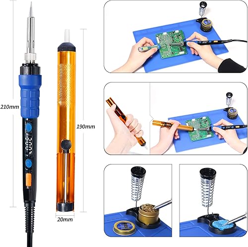 YIHUA 928D-III Soldering Iron,110W High Power, Fully Digital Display °F /°C- Temperature Control Soldering Tool, Accurate 194~896°F, with ON/OFF Switch, Iron Tip, Brass Wool, Automatic Sleep Mode - Poueer