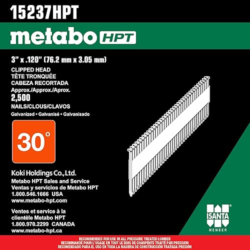 Metabo HPT Framing Nails | 3 In. x .120 | Off Set Head | 30 Degree | Hot Dipped Galvanized | Ring Shank | Paper Tape | 2,500 Count | 15237HPT - Poueer