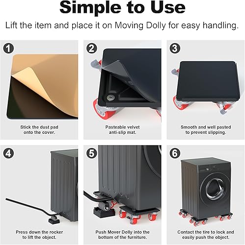 Fivepears Furniture Lift Mover Tool Set-3000 lb,5-Wheel Heavy-Duty Furniture Dolly with Handle,360°Swivel Casters Trolley-Ideal for Moving Heavy Machinery, Equipment, Pianos, Couches and Carpeted - Poueer