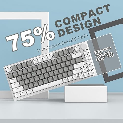 ATTACK SHARK X820ULTRA Wireless Gaming Mechanical Keyboard with TFT Smart Display&Knob,Side Printed PBT,Gasket Mounted 75% TKL Keyboard,BT5.0/2.4GHz/USB-C,RGB Backlit（White Contour,Shark Switch - Poueer