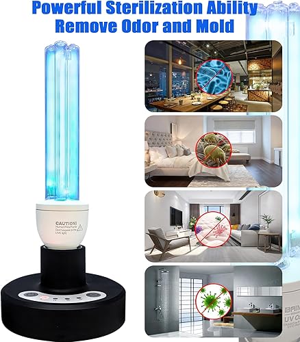 BAIMNOCM 50 Watt UV Light, UVC Germicidal Lamp with E26 Base and Remote Control, Home Disinfection Device UV Light Bulb for Basement/Bedroom/Kitchen, 2x25W Ultraviolet Light Lamp - Poueer