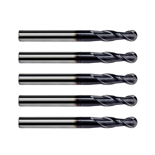 Ball Nose End Mills JESTUOUS Carbide Spiral Router Bits 2 Flute 1/4' Shank Dia. 3/4' Flute Length for Milling Metal Steels,5 Pieces - Poueer