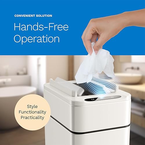 hOmeLabs - 13 Gallon Kitchen Trash Can - Retractable Automatic Sensor Butterfly Lid, Space-Saving Design, Easy to Clean, Battery-Operated with Batteries Included - Stainless Steel - Poueer
