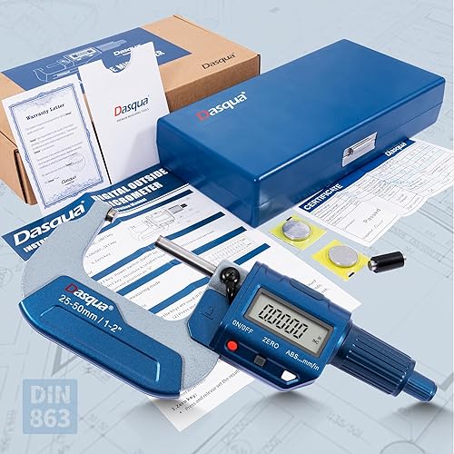 Dasqua Precision Professional 1-2'/25-50mm 0.00005'/0.001 mm Resolution Digital Outside Micrometer with Carbide Tip 1-2' Measuring Tool Metric/inch Conversion - Poueer