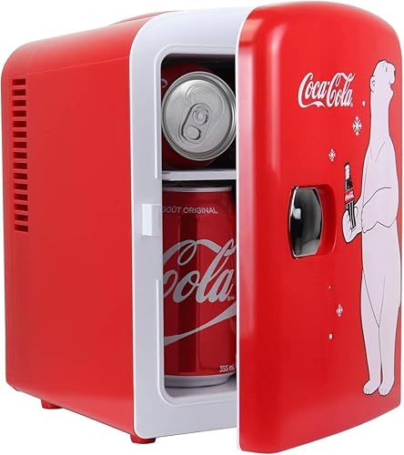 Coca Cola Mini Fridge for Bedroom Cosmatic Office 4L Small Refrigerator Fridge Red Mini Refrigerator Dorm Fridge Ideal Compact Personal Cooler Perfect for Snacks and Drinks - Poueer