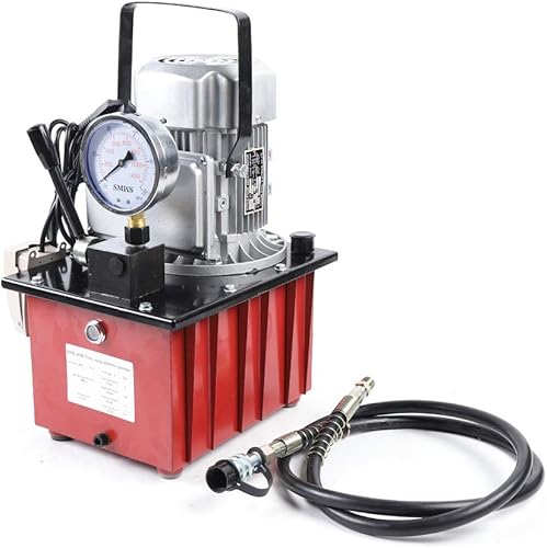 10000PSI Electric Hydraulic Pump, 750W 110V Single Acting Hydraulic Driven Pump 7L Solenoid Pedal Hydraulic Power Pack Cylinder Hydraulic Pump Manual Valve Controls Return Oil (red) - Poueer