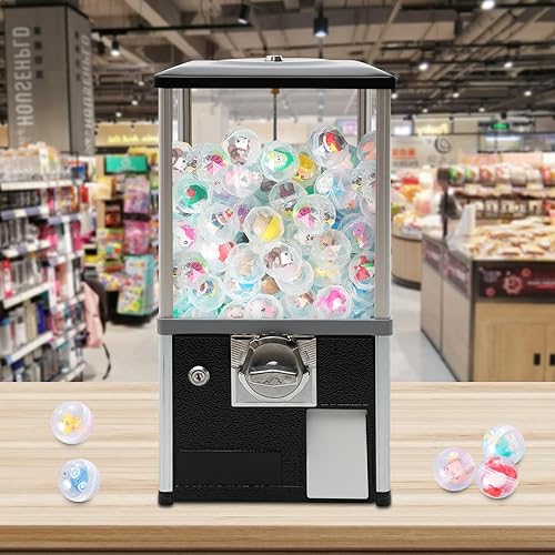 25-Cent Vending Machines for Kids, 20inch Large Gumball Vending Machine Commercial Vending Machine Candy Vending Machine with 1.77-1.97inch Window Capacity, Black - Poueer