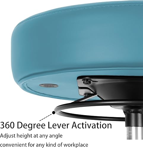 17' Table Height Adjustable Round Seat Stool Heavy Duty Ship and Built Within 24 Hours, Spa, Medical, Lab, Cleanroom, Blue (Self-Braking Casters) - Poueer