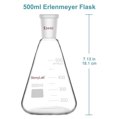 stonylab Bundle–2 Items: 500 ml Glass 24/40 Erlenmeyer Flask and Glass Penny Head Stopper - Poueer