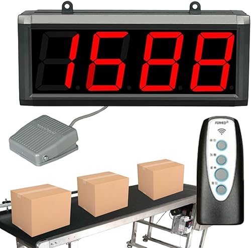 Digital Electronic Counter, Foot Pedal Red Display Digital Counter 0-9999 4 Digits, Production Line Counting Screen, for Factories, Assembly Lines, Airports, and Stations, Breeding Farm, Conveyor Belt - Poueer