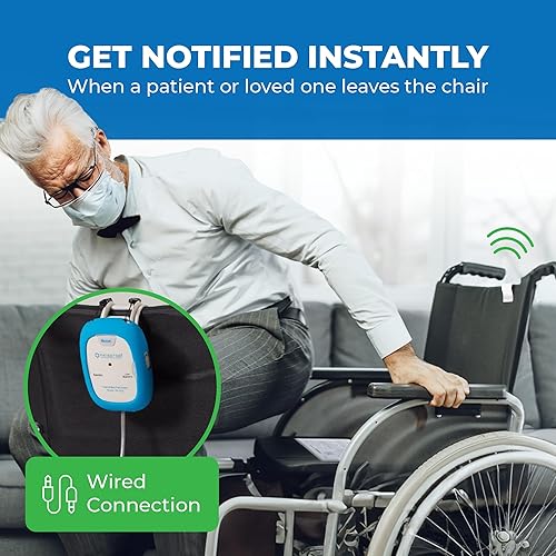 Patient Aid Chair Alarm with 10' x 15' Motion Sensor Pad and Wired Device with Rubber Casing, Ring Sound and Mounting Options, AC Adapter and Battery Powered Wandering and Fall Prevention for Elderly - Poueer