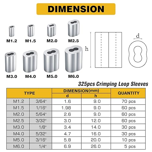 Sanuke Wire Rope Crimping Tool Kit, with 375pcs Wire Rope Aluminum Crimping Loop Sleeves, Crimping from 3/64-inch to 1/8-inch - Poueer